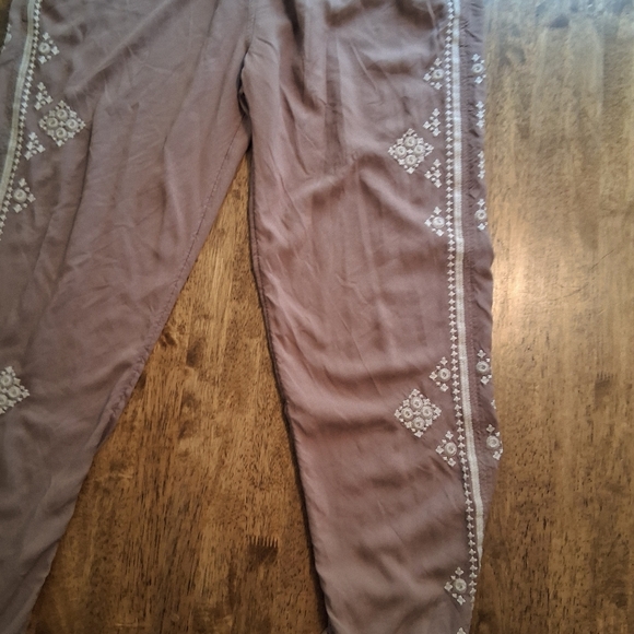 Sundance Tabia Tan Embroidered Drawstring Waist Pants Size L - Picture 4 of 8
